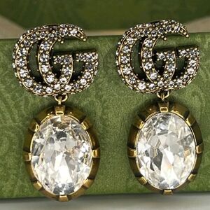 Gucci Gold-Tone Crystal Drop Earrings with Clear Oval Stones